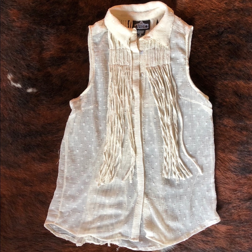 Off white button up with fringe